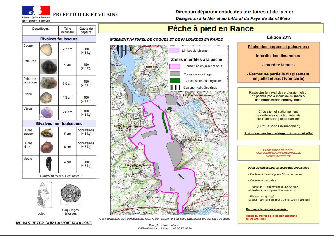 Carte zone rance peche a pieds 2019